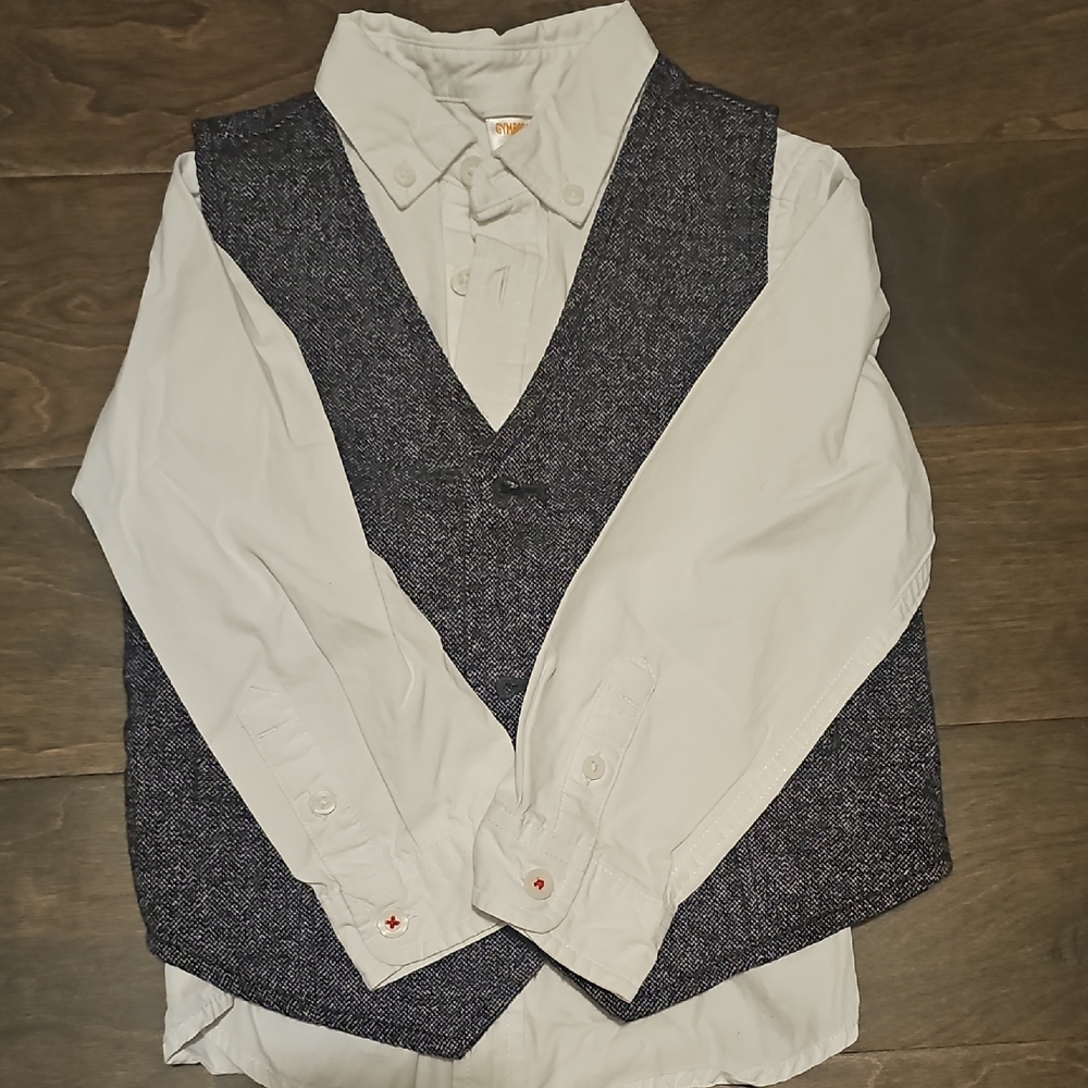 Gymboree Boys Set White Shirt with Black Vest, Navy Vest  / Pants (4pcs)
